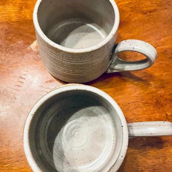 Set of 2 Stoneware Coffee Mug It's Our Nature Cream Speckled Ceramic Handmade - Picture 5 of 6